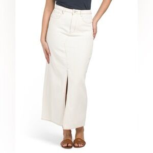 NWOT Women's Cream Long Denim Skirt with Front Slit